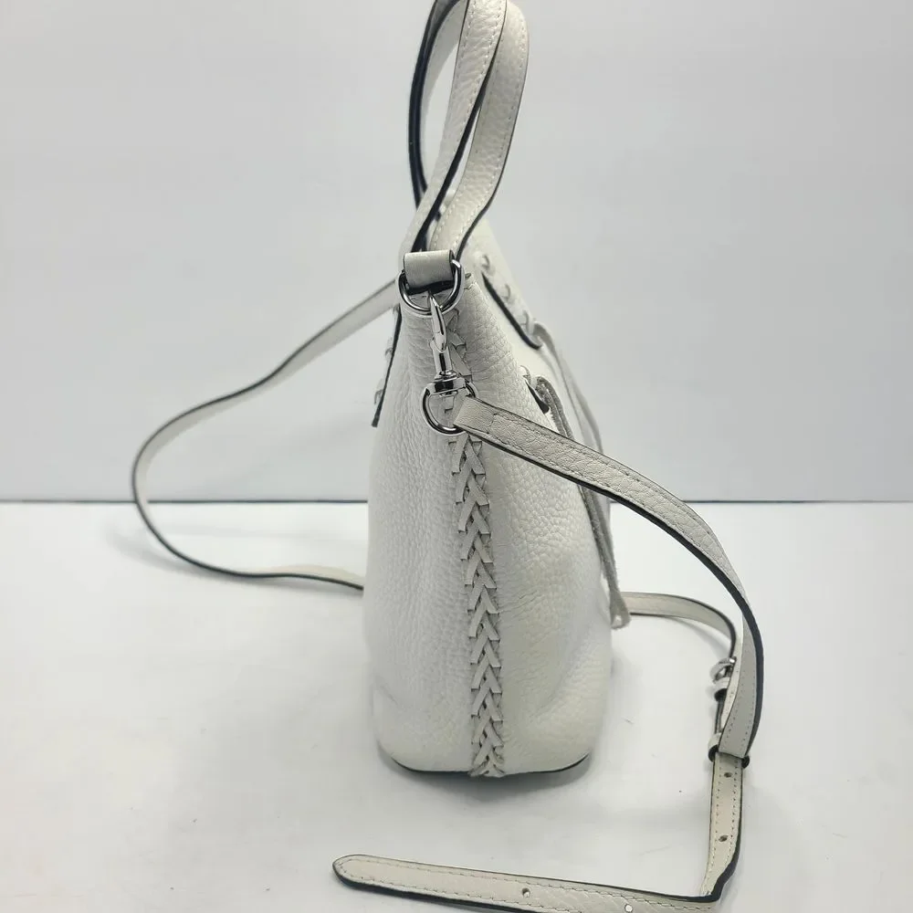 Rebecca Minkoff White Pebbled Leather Unlined Small Whipstitch Tote Bag Purse‎